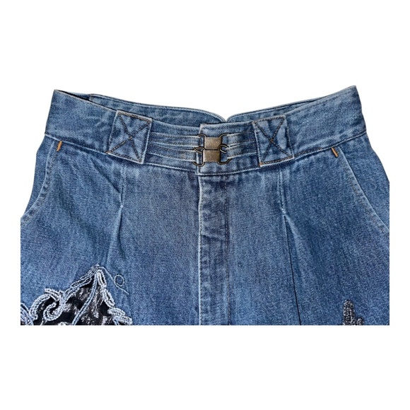 90’s Vintage High Waisted Embroidered Jeans Italy Baggy - Picture 3 of 8